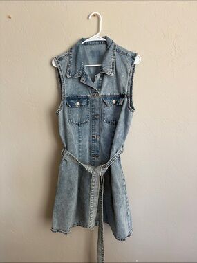 Sleeveless Light Wash Denim Button-Front Dress